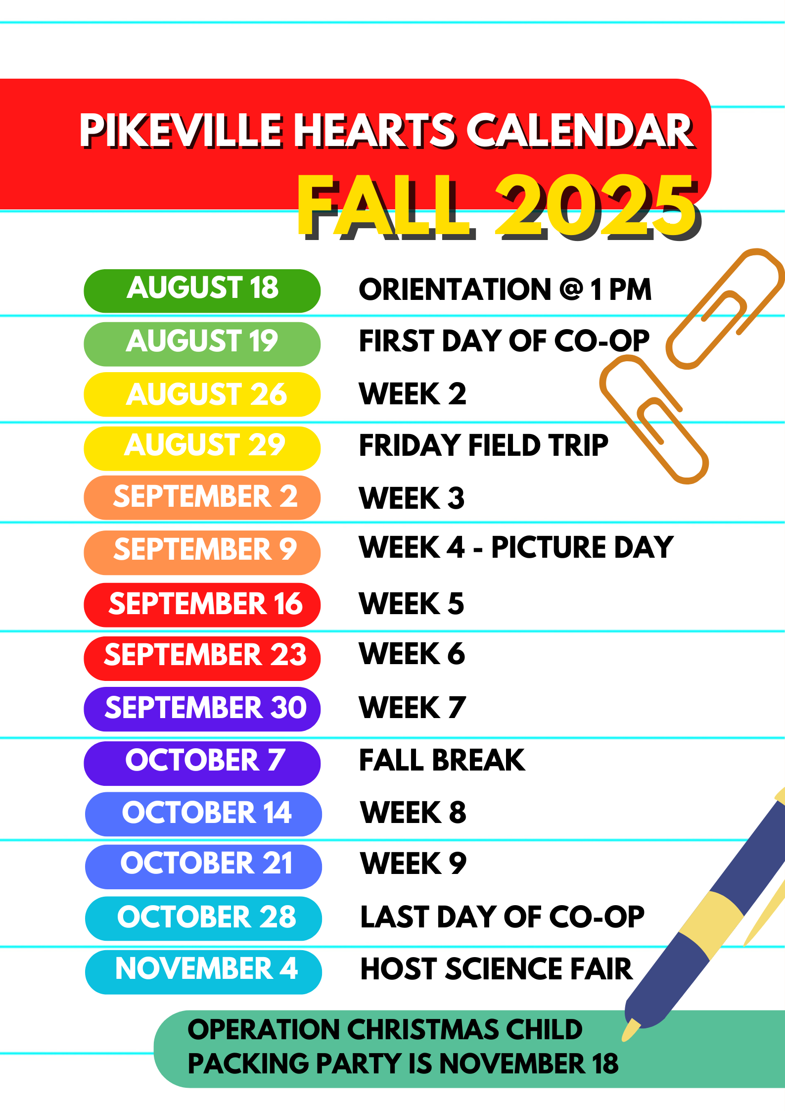Colorful School Calendar of Events Poster